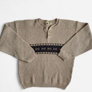 Vintage earthy oatmeal fair isle grandpa sweater